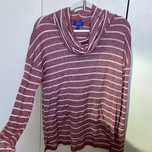 Long Sleeve Burgundy Striped Pullover Size L